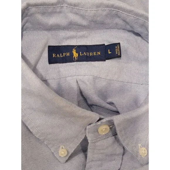 NWT Ralph Lauren Blue Classic Oxford Button-Down Shirt w/ Fringe Raw Hem Men's L - Picture 7 of 9